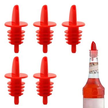 Imagem de 5 unidades de garrafa de licor de plástico preta - Pacote com 5 dosadores clássicos de garrafas para álcool, à prova de vazamento, seguros para máquina de lavar louça, bicos para garrafas de bebidas