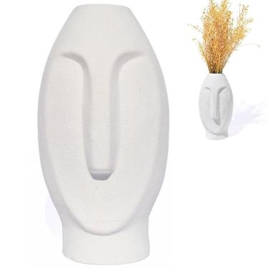 Imagem de Vaso Decorativo Solitário Moai 18cm Artesanal Em Cimento Branco