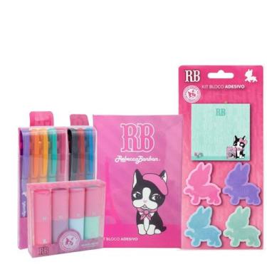 Imagem de Kit Rebecca Bonbon Escolar C/ 8 Canetas Esferográficas 4 Marca-Textos 