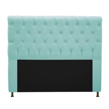 Imagem de Cabeceira 195cm King Size com Strass Suede Azul Tiffany