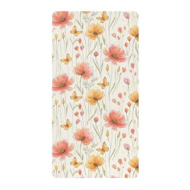 Imagem de SEHANY Lençol de berço fofo com flores coloridas 132 x 71 cm – Lençol de berço de algodão macio respirável para berço padrão e colchão infantil, roupa de cama para meninos e meninas