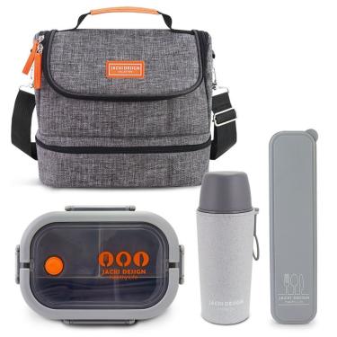 Imagem de Kit Refeições Vibe Jacki Design – Marmita, Garrafa Térmica E Bolsa Térmica 2 Compartimentos - Cinza