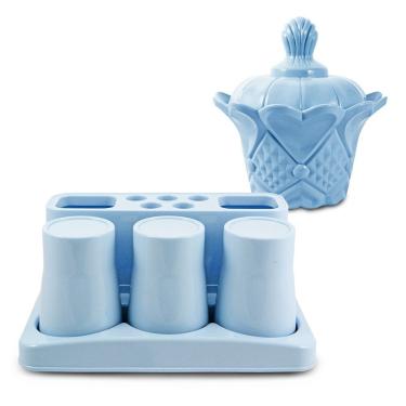 Imagem de Kit Pote Organizador Com Kit Banheiro 5 Peças Jacki Design Azul