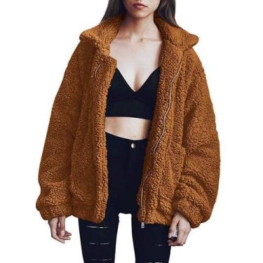 Imagem de Casaco PRETTYGARDEN Oversized de Sherpa Fleece com Pelo Sintético Dour