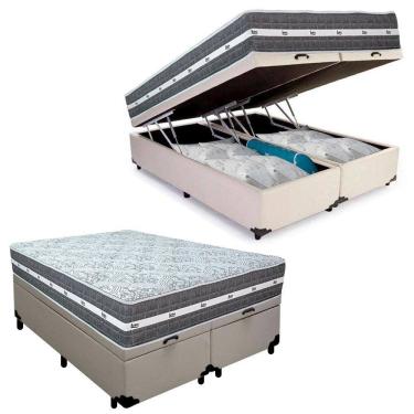 Imagem de Cama Box Baú Casal Bipartido Sintético + Colchão Anjos Black Graphite Molas Ensacadas 138x188x64cm branco