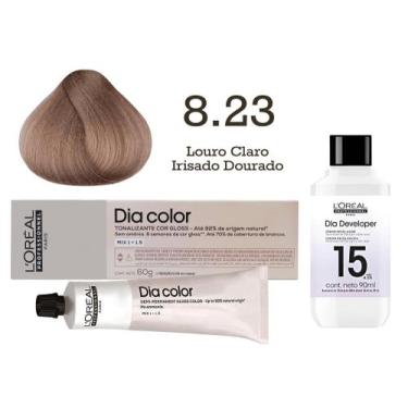 Imagem de Tonalizante Dia Color 8.23 Louro Claro Irisado Dourado + Emulsão Revel