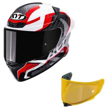 Imagem de Capacete KYT TT Revo Speeding Branco e Vermelho Mais Viseira Dourada-Masculino