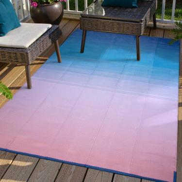 Imagem de Alfombra Exterior Lahome Impermeable 180x270 cm Azul y Rosa para Patio