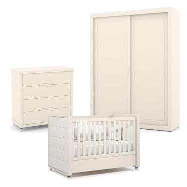 Imagem de Quarto De Bebe 2 Portas Tutto New Com Capitonê New Boucle E Gaveteiro Off White - Matic