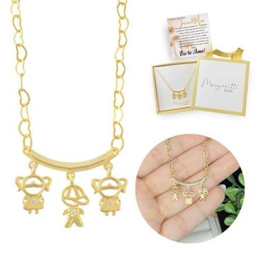 Imagem de Colar Filhos Pingentes menino e menina Banhado Ouro18k Lindo - Morgani