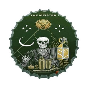 Imagem de Placa Redonda De Metal Vintage Com Tampa De Garrafa De Vinho Ou Cervej