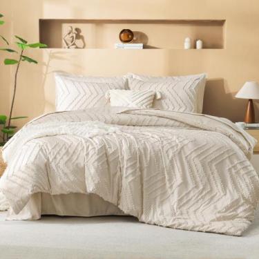 Imagem de Conjunto de edredom Litanika Beige King Size com lençóis de 7 peças