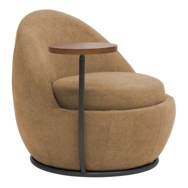 Imagem de Poltrona Kaira Mesa Lateral Direita Base Fixa Preto Bouclé Camel - Nexta Casa