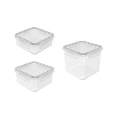 Imagem de Kit de potes organizadores de geladeira quadrado Ou 3 peças Linha Click