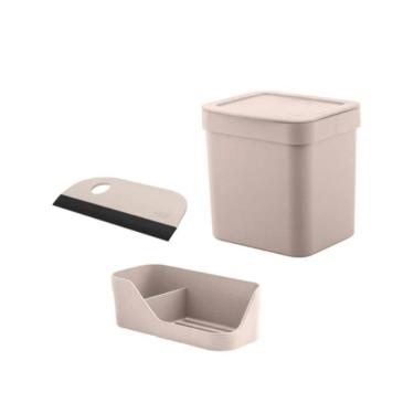 Imagem de Kit 3 Peças Organizador de Pia Compacto Porta Detergente Esponja Sabão Lixeira Rodo Ou