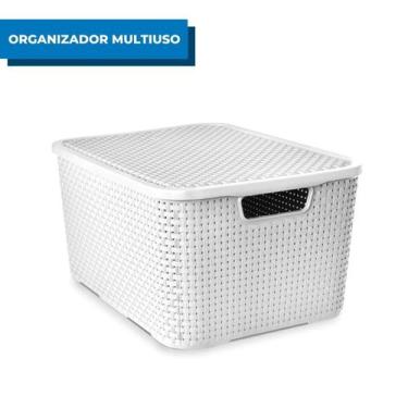 Imagem de Organizador Rattan Com Tampa 15 Litros Arqplast Branco