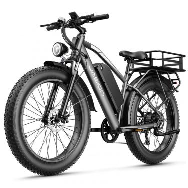 Imagem de Bicicleta elétrica Jasion EB5 MAX cinza pneus 26x4 motor 750W nominal 2000W pico bateria 48V 15Ah 720Wh quadro aço carbono 7 marchas 110V