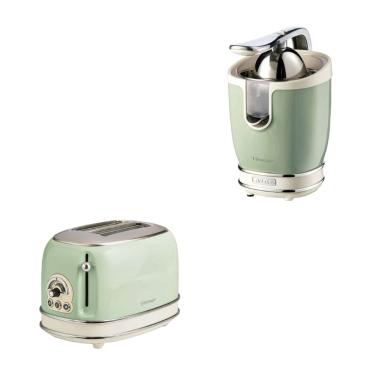 Imagem de KIT ARIETE VINTAGE VERDE TORRADEIRA ELÉTRICA 2 FATIAS 6 NIVEIS DE TOSTAGEM 750W E ESPREMEDOR ARIETE DE FRUTAS 85W  220v