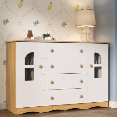 Imagem de Cômoda Infantil MP4516 4 Gavetas 2 Portas em MDF com Puxador Plástico Branco 125cm