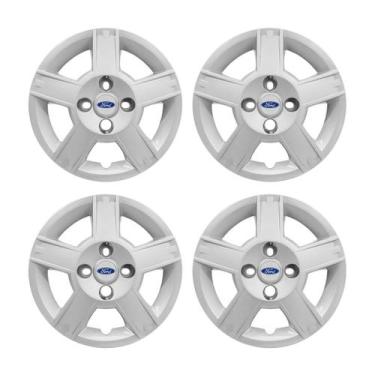 Imagem de Jogo Calota Aro 14 Prata Ford Fiesta Hatch Sedan 2008/2010 Emblema Res