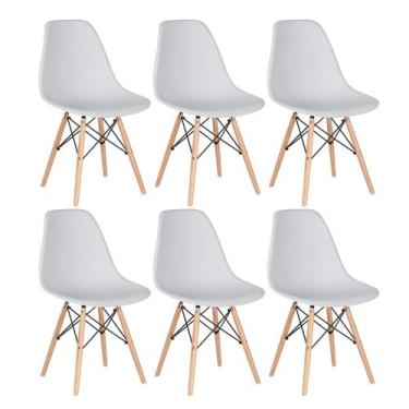 Imagem de Laraz, Kit 6 cadeiras Charles Eames Eiffel DSW com pés de madeira clar