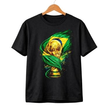 Imagem de Camiseta Masculina Preta Copa Mundo Brasil Taça Hexa Conforto Paixão Canarinho Seleção Brasileira-Masculino