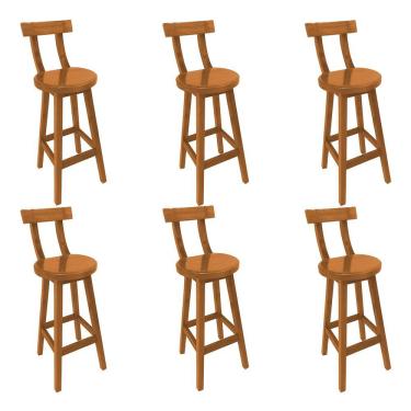 Imagem de Kit 6 Banquetas Altas Girafa Madeira com Encosto Reforçado para Área Gourmet Cozinha Ba...