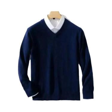 Imagem de Suéter Masculino plus Size De Cashmere Com Gola V, Malha Quente Para O