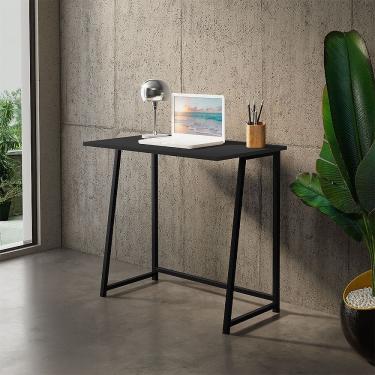 Imagem de Mesa Dobrável Industrial Tipo Aparador Pé de Ferro Preto Tampo Preto para Home Office -...
