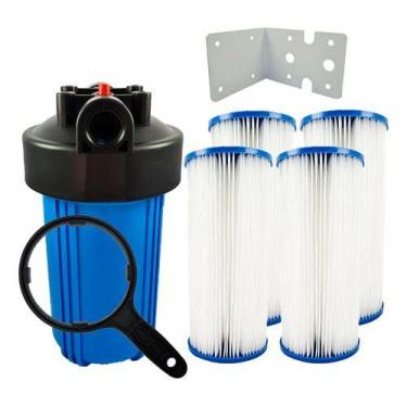Imagem de Kit Completo Filtro Big Blue 10 + 4 Plissado Lavável 5 Micra Azul - Ro
