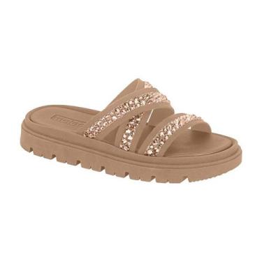 Imagem de Sandália Chinelo Slide Moleca Papete Pedras Strass Flatform, Nude, 35