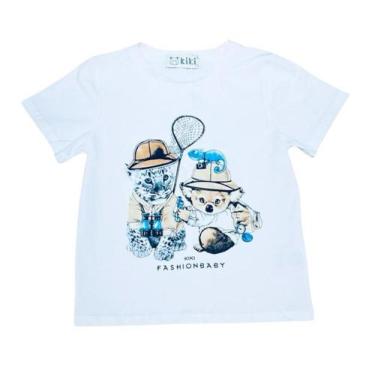 Imagem de Camiseta Infantil Menino Gatinho - Kiki®, Branco, 1