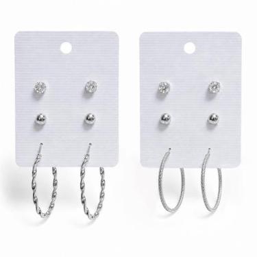 Imagem de Kit Brincos Femininos 3 Pares com Argola Ponto de Luz e Bolinha Lisa -