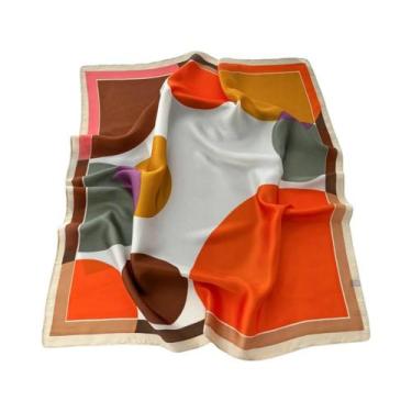 Imagem de Lenço Quadrado De Seda Colorido Para Mulheres, Xale Elegante Com Estam