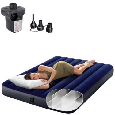 Imagem de Colchão inflável casal + bomba elétrica - Intex, Azul, 110V