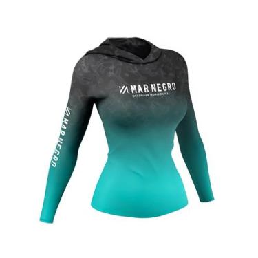 Imagem de Camiseta de Pesca Mar Negro X Protection Sublimada Com Capuz Feminina 