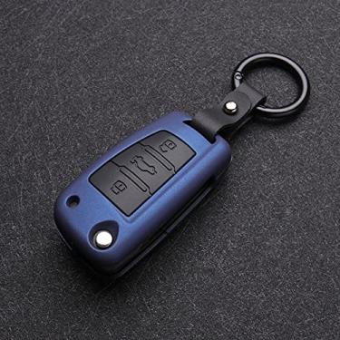Imagem de YJADHU Fibra de carbono Matte Car Folding Key Cover Full Case Shell, apto para Audi A3 8L 8P A4 B6 B7 B8 C6 4F RS3 Q3 Q7 TT 8L 8L S3 C5 C6, A, azul