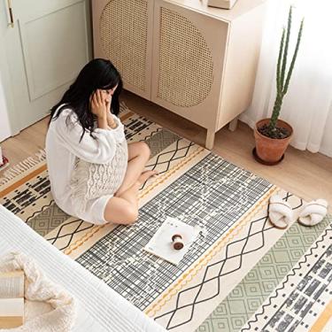 Imagem de jia cool Tapete de área estilo boêmio moderno, (47" x 71"), algodão, lavável, tapetes de área vintage com borla, para sala de estar da cozinha