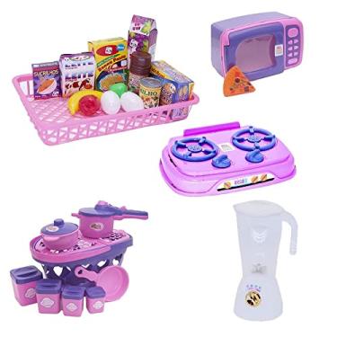 Imagem de Menina Cozinha Infantil Eletro Panelas Mercado 25pç
