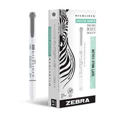 Imagem de Zebra Pen Mildliner Conjunto de marcadores de texto de ponta dupla, pontas largas e finas, tinta cinza escuro suave da Bíblia sem sangramento (pacote com 1,12 unidades no total)