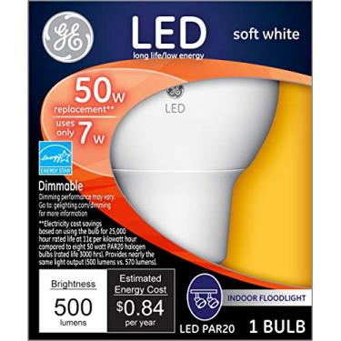 Imagem de GE Lighting 74374 Lâmpada de holofote LED PAR20 regulável de luz 7 (substituição de 50 watts), base média de 500 lúmens, 1 contagem (pacote com 1), branco macio