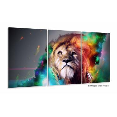 Imagem de Quadro Leão Moderno Colorido com Tela em Tecido 3 peças 125x
