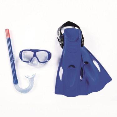 Imagem de Kit Snorkel Mergulho Máscara E Nadadeiras Infantil Azul Bel