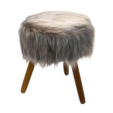 Imagem de Puff Banqueta Decorativo Pé Palito Castanho Pelúcia Cinza