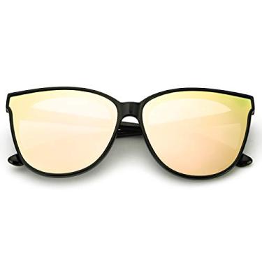 Imagem de Óculos de sol femininos LVIOE com olhos de gato, óculos vintage polarizados e grandes para dirigir pescaria – 100% de proteção UV, Black Frame/Gold Mirrored Lens, X-Large