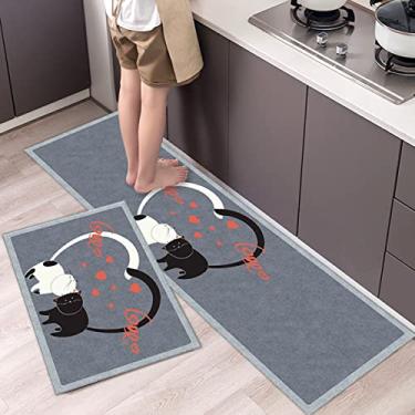 Imagem de Conjunto de 2 tapetes de cozinha antifadiga, antiderrapante, espessos, acolchoados, tapetes de cozinha com corredor, tapetes resistentes e confortáveis, à prova d'água, tapete de cozinha, 40 x 119 cm