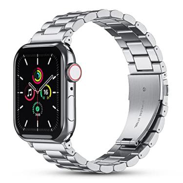 Imagem de ORIbox Compatível com pulseiras de relógio Apple 45 mm, 44 mm, 42 mm, pulseira de aço inoxidável de metal, pulseira de negócios para iWatch Series SE 7, 6, 5, 4, 3, 2, 1 para mulheres e homens