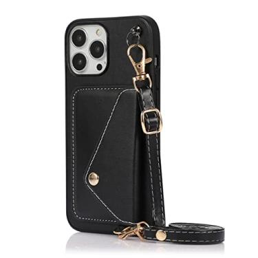 Imagem de Carteira porta-cartão de crédito para iPhone 11 12 13 Pro Max 7 8 Cordão de Corrente Corda Capa Transversal, Preto, Para iPhone 12Pro Max