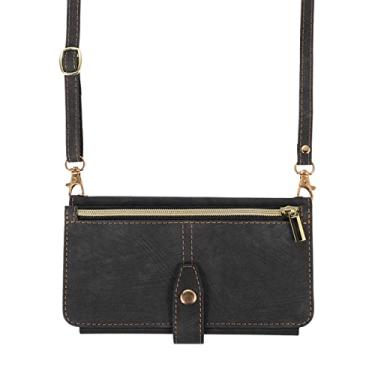 Imagem de Capa de telefone de carteira com zíper crossbody para iPhone 13 12 11 Pro Max Mini X XS X 8 7 Plus SE 2 3 Porta-cartões Cordão Capa de Couro, Preto, Para iPhone 12