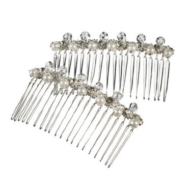 Imagem de Darice VL8801 Pentes de metal com detalhes em pérolas e cristais, prata, 2 por pacote